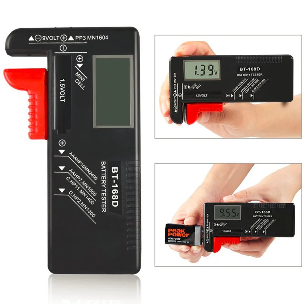 

BT-168D Portable Digital Battery Tester Black Digital Battery Power Measuring Instrument The Function Battery Tester
