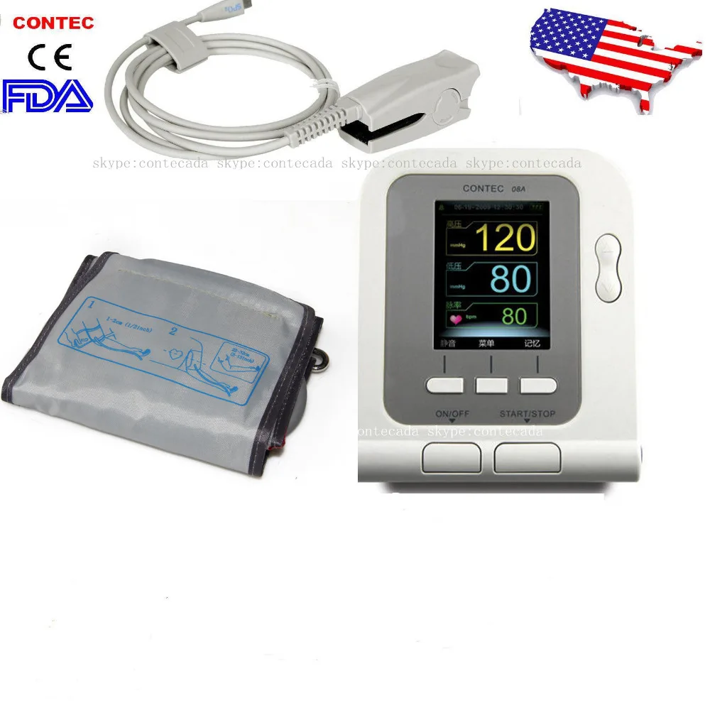 FDA Contec Digital Blood Pressure Monitor +Adult SPO2 +Color LCD
