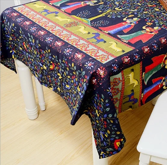 New arrival Ethnic table cloths Linen and cotton material nappe ronde blanche manteles