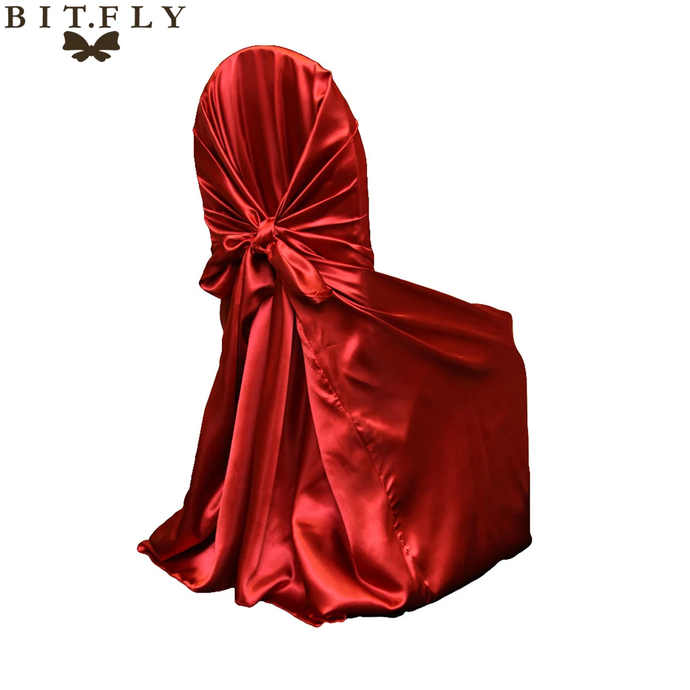 

wholesale 10pcs satin universal chair cover for wedding SELF TIE CHAIR COVER FOR RESTAURANT WEDDING SUPPLIES HIGH QUALITY