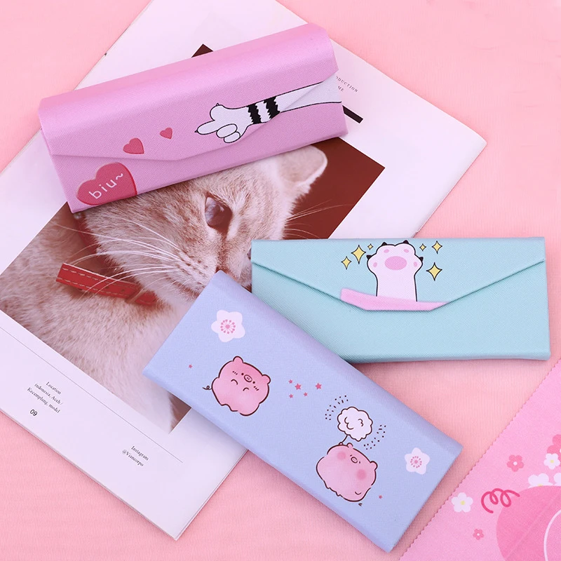 

Mimiyou Cartoon PU Spectacle Case With Customized Clean Cloth For Eyeglasses Folding Sunglasses Box Triangle Eyewear Protector