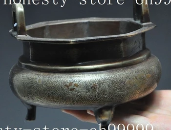 

old chinese palace Temple pure bronze flower birds lucky incense burner Censer