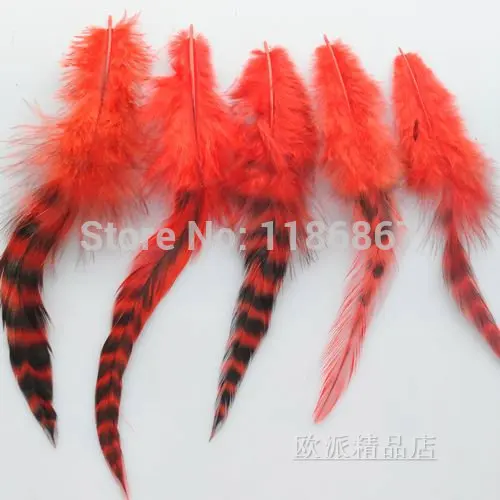 Wholesale price!100pcs red BARRED ROOSTER GRIZZLY FEATHERS hair