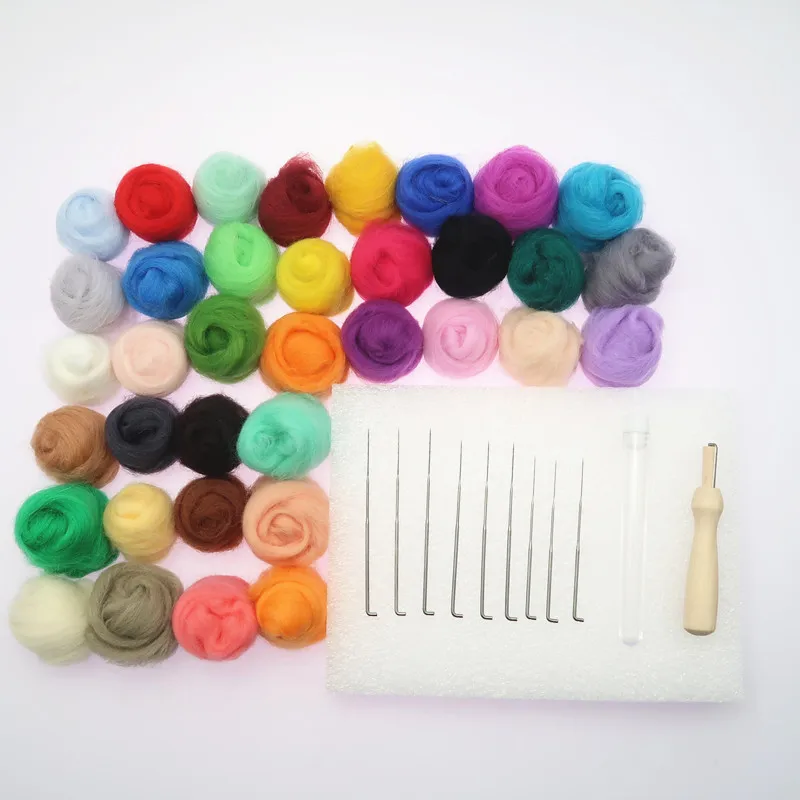 5gx36 Colors Felt Roving Wool Needle Felting Tool Kit Fiber Material