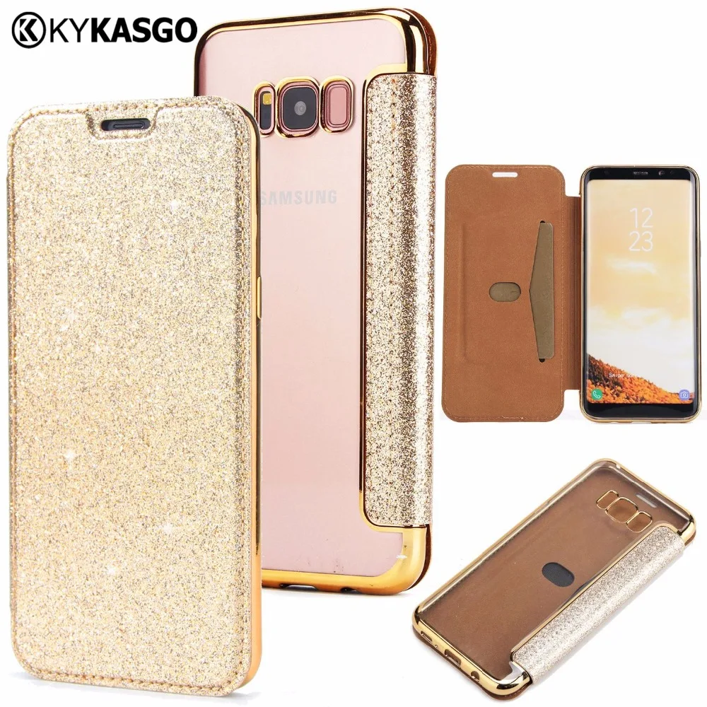 Kykasgo гальванический Чехол-книжка кожаный чехол со стразами для samsung Galaxy S9 S8 плюс мягкий ТПУ чехол для телефона для Galaxy Note 8 100 шт