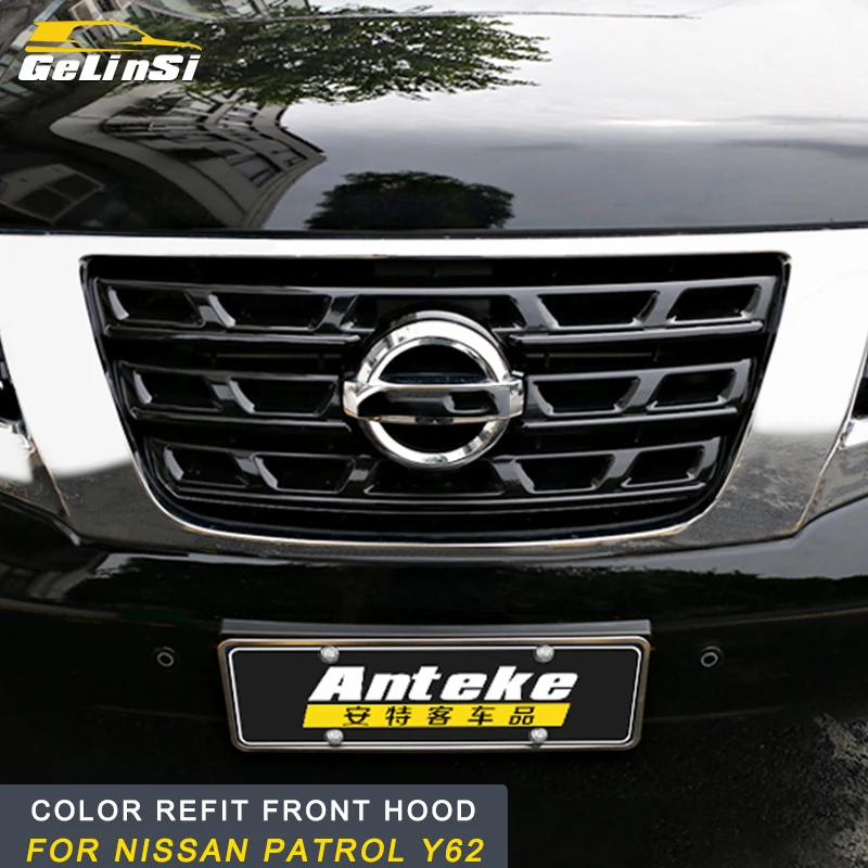 

GELINSI refit front hood net cover front grill Trim Stickers Covers Exterior Accessories For Nissan Patrol Y62 Auto Car