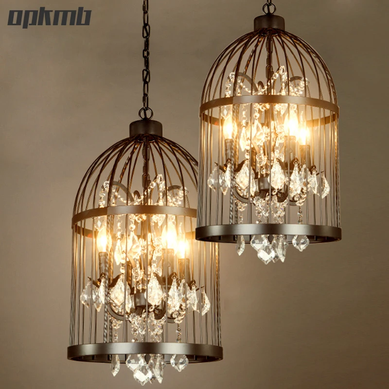 American retro country bird cage pendant light art living room birdcage hang light Iron loft