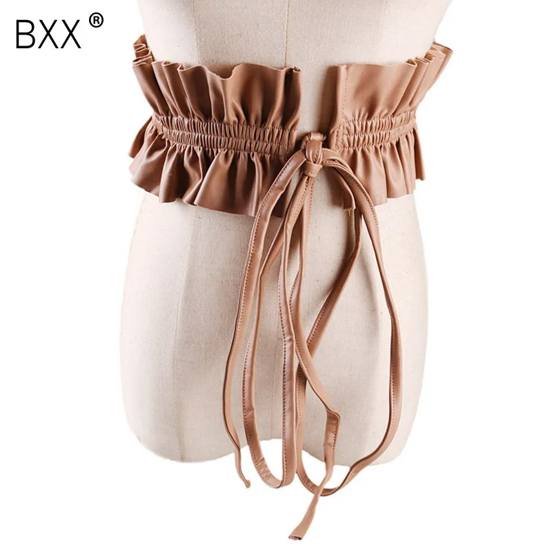 

[BXX] 2019 Spring Summer Woman New Stylish Solid Color Pleated Bandage PU Leather Elastic Waistbelt All Match LI686