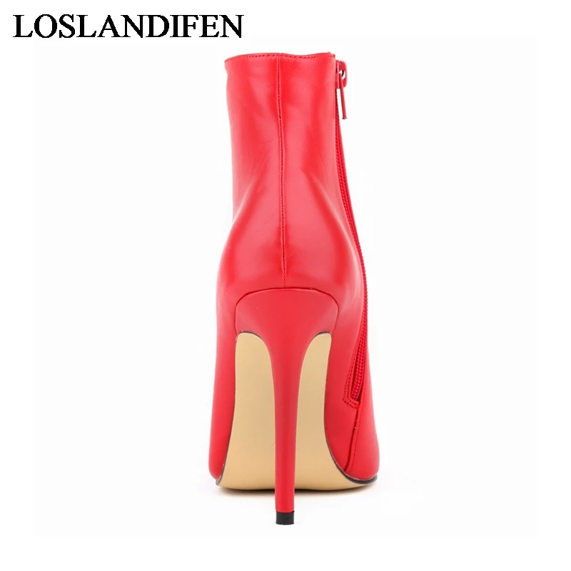 Г., женские ботинки красные свадебные ботинки на высоком каблуке модная обувь с острым носком женские осенне-зимние ботильоны Botas NLK-A0085