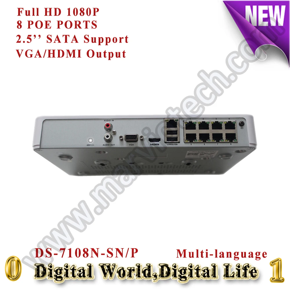 

8ch mini nvr 8ch canais PoE Network video recorder HD 1080P digital video recorder DS-7108N-SN/P for cctv ip camera poe