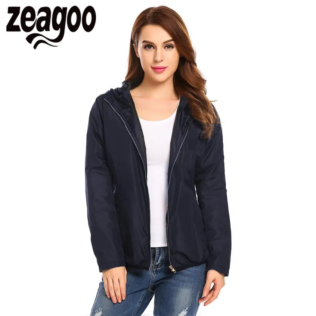 None Solid Lightweight Hooded Full Zip Women Slim Fit Casual Quilted Jacket w/ Pocket Coats