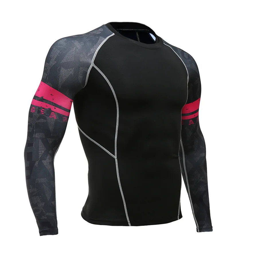 3D быстросохнущая спортивная рубашка Рашгард, Мужская компрессионная рубашка с длинным рукавом для бодибилдинга, облегающие топы, футболки для тренажерного зала, пробежки, тренировочная рубашка