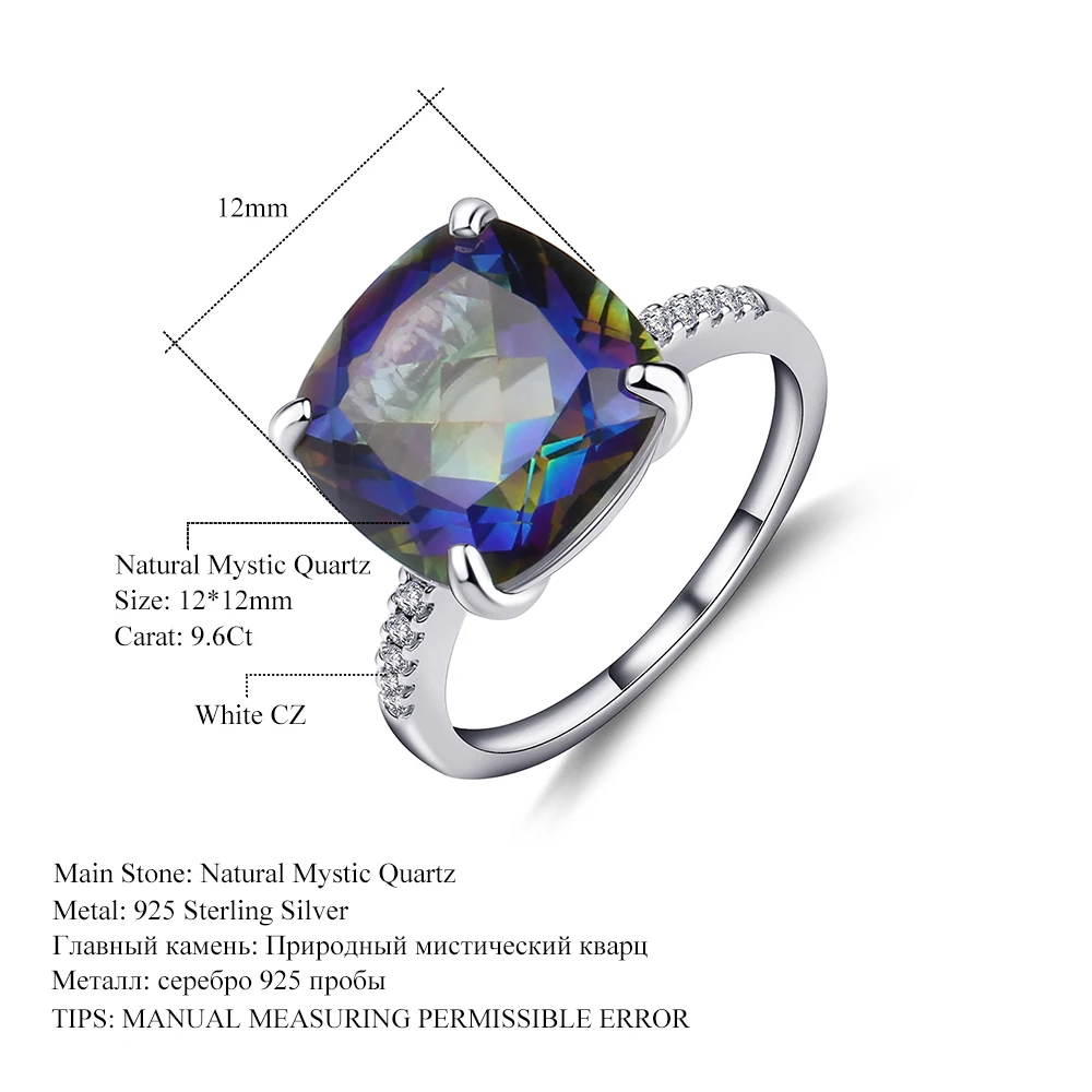 GEM'S BALLET 9.66Ct натуральный синий мистический Кварцевый Камень Обручальное кольцо 925 пробы серебро ювелирные украшения для женщин
