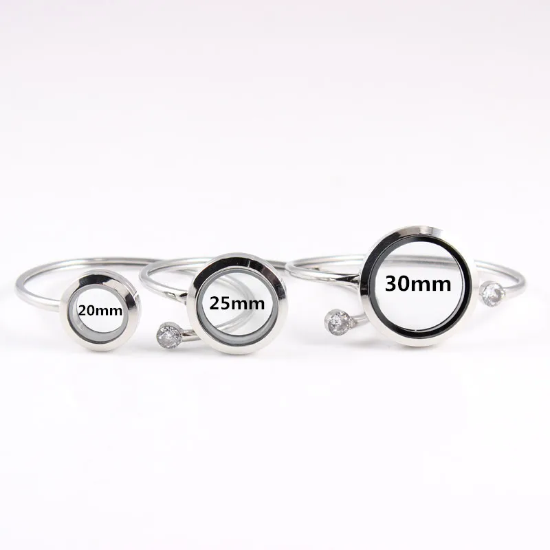 

2017 Round Silver Stainless Steel Locket Bangle 20mm 25mm 30mm Floating Charm Memory Locket Bracelet For Women Jewelry 10Pcs/lot