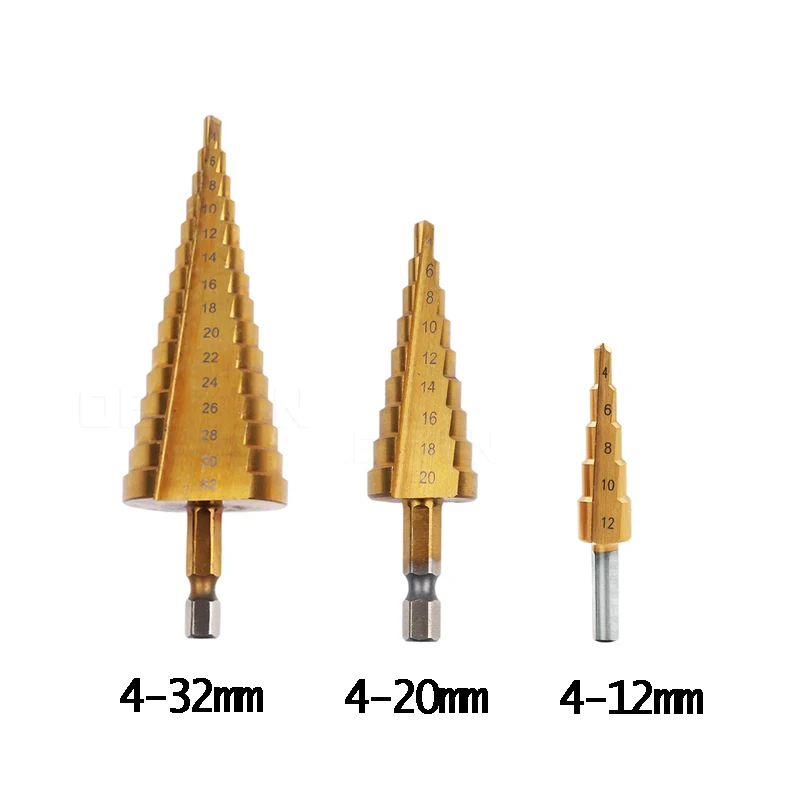 HSS сталь титановые ступенчатые сверла конус Cutt инструменты Дерево отверстие резак шаг конус сверло Набор 4-12 мм 4-20 мм 4-22 мм 4-32 мм - Цвет: 3pcs