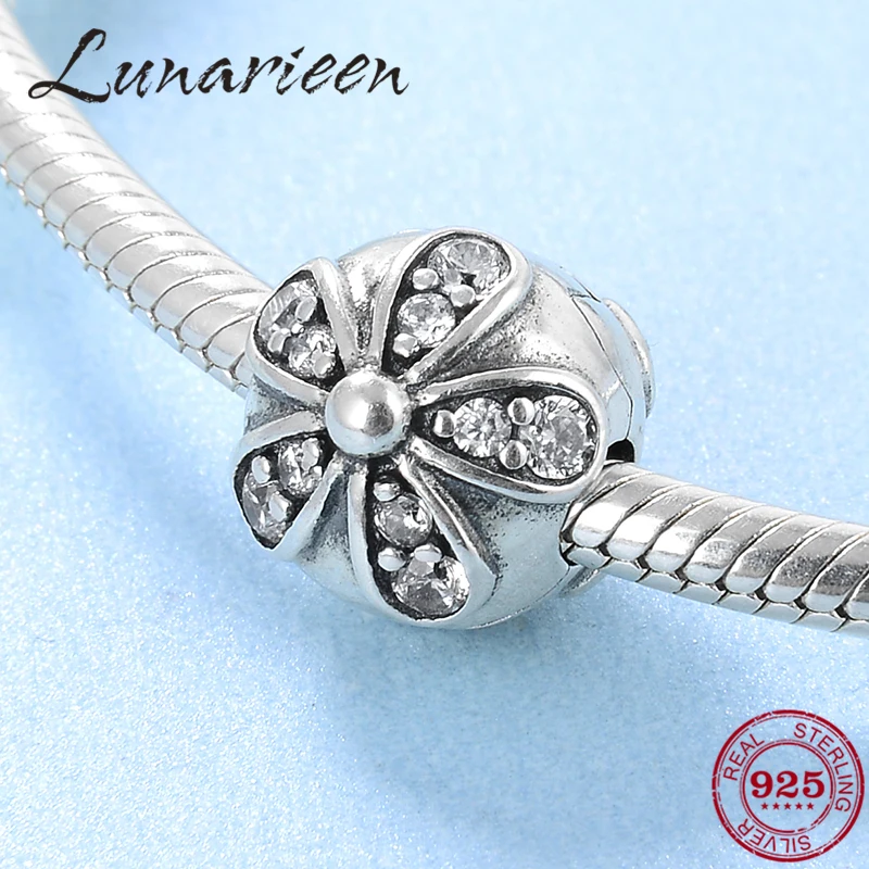 

Authentic 925 Sterling Silver Charms spring flower CZ Clip Beads Fit Original Pandora Charm Bracelet Jewelry making