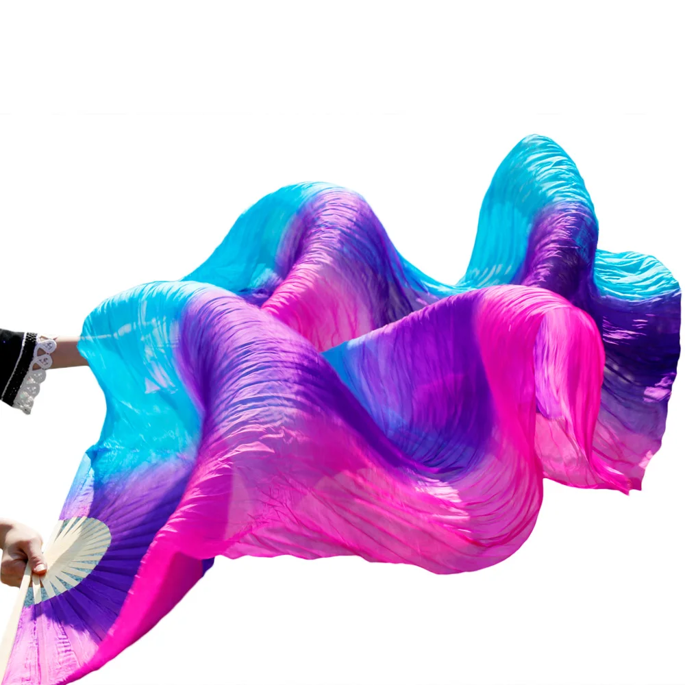 Высокие продажи 100% натурального шелка покрывал 1 пара ручной работы женские качественные шелк танец живота танец вентилятор бирюзовый +