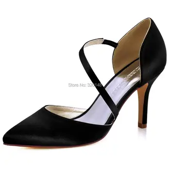 

Black Women High Heels Pumps Pointed Toe Strap Satin Wedding Shoes Bride Ladies Prom Party Dress Pumps Navy Blue Pink HC1711