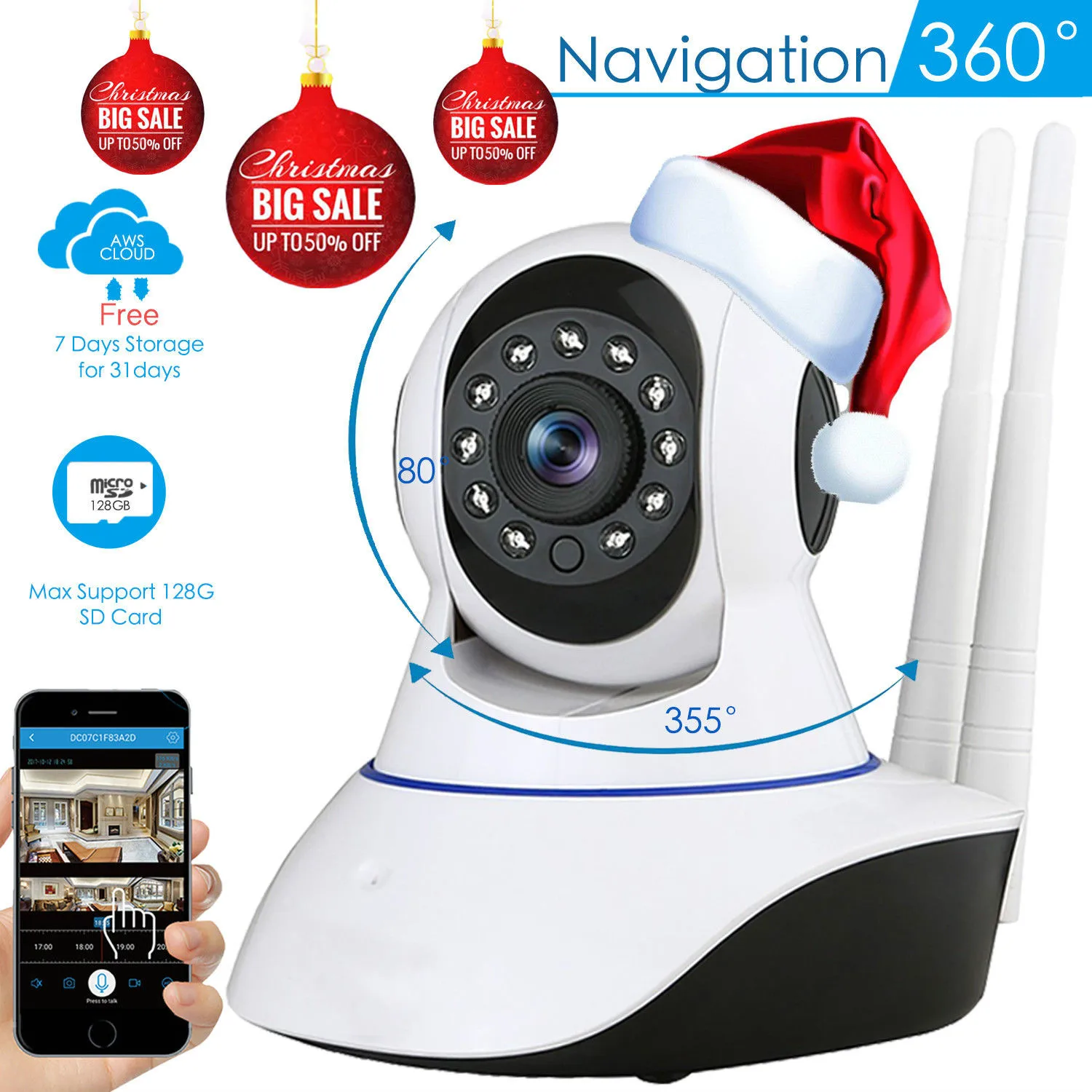 

Wireless IP Surveillance Camera Night Vision Baby Monitor Security Camera 1080p Two Way Audio Remote Monitor iOS, Android App