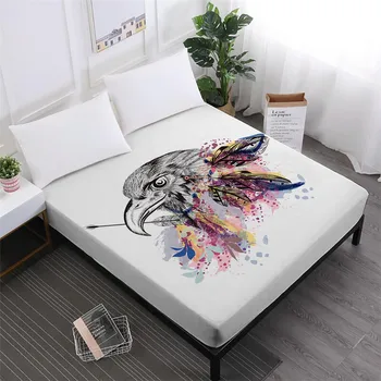 

Colorful Eagle Print Fitted Sheet Owl Feather Print Bed Sheet Dreamcatcher Series Mattress Cover Soft Sheet 100% Polyester D25