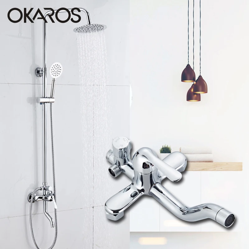 

OKAROS Bathtub Shower Faucet Rainfall Shower Head Hand Shower Sprayer Bathroom Shower System Set Water Tap Mixer Torneira