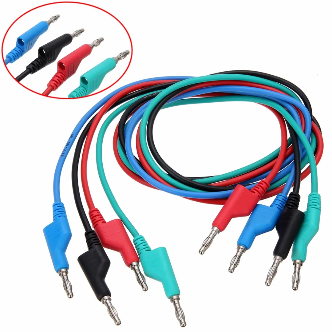 Mayitr 4pcs/set 1M 4mm Silicone Banana Plug Multimeter Test Cable Wires Lead Kits Laboratory Electric 4 Colors