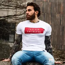 Фитнес Футболка Стиль Для мужчин свободные дышащий эластичный Круглый воротник с короткими рукавами чернил-брызг письмо дна Футболка