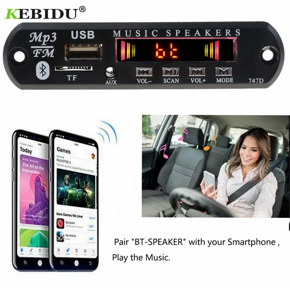 

Kebidu MP3 Player Decoder Board Bluetooth Receiver FM Radio TF USB 3.5 mm AUX Module Car kit Audio for IPhone 8 XS Xiaomi MI