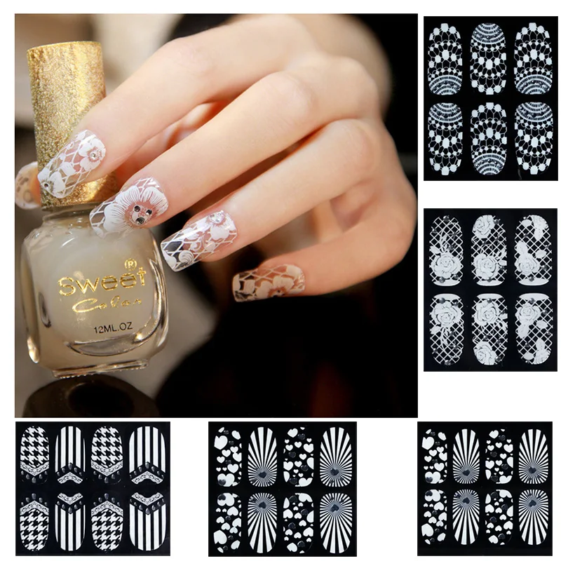 MYBORMULA 1sheet 3D White Lace Design Nail Art Manicure Tips Sticker DIY Decoration Stickers for Lady Women Decal | Красота и