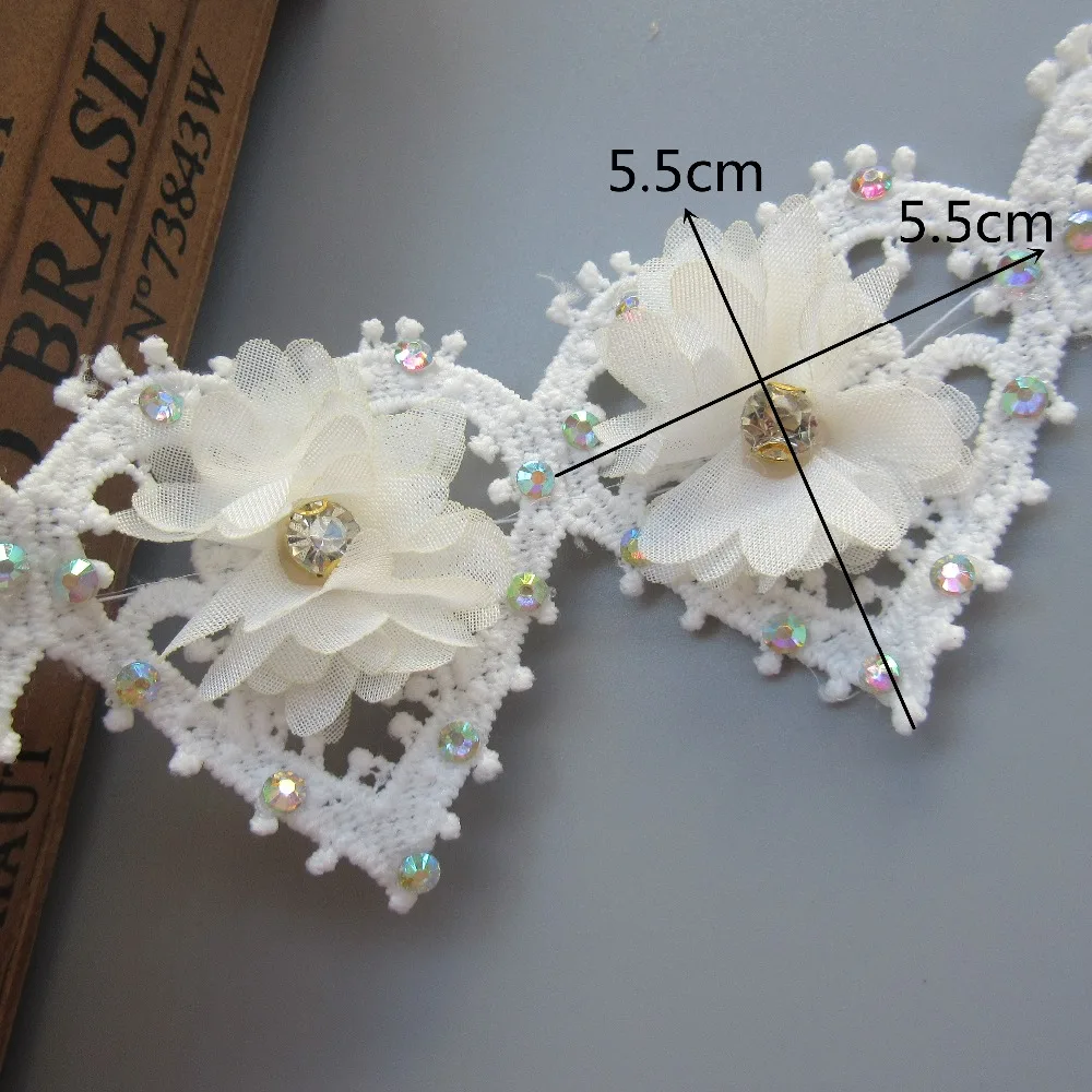 1 метр 55 мм белый розовый алмаз сердце цветок кружева край подрезная Лента ткань вышитые Аппликация, шитье, рукоделие свадебное платье одежда