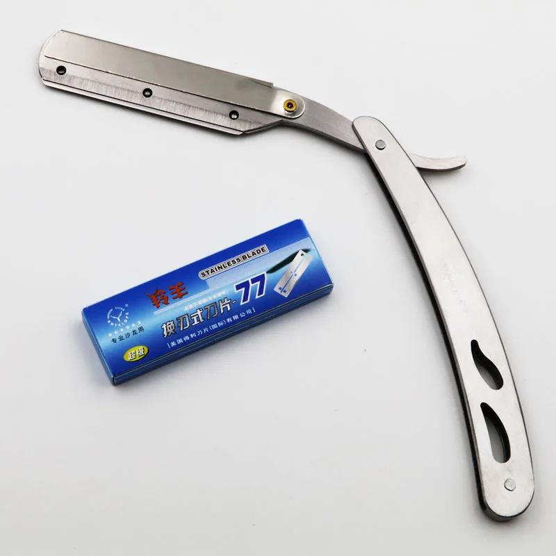 1 Набор, мужские прямые парикмахерские стальные бритвы, складной нож для бритья, инструменты для удаления волос с 10 лезвиями 77-03