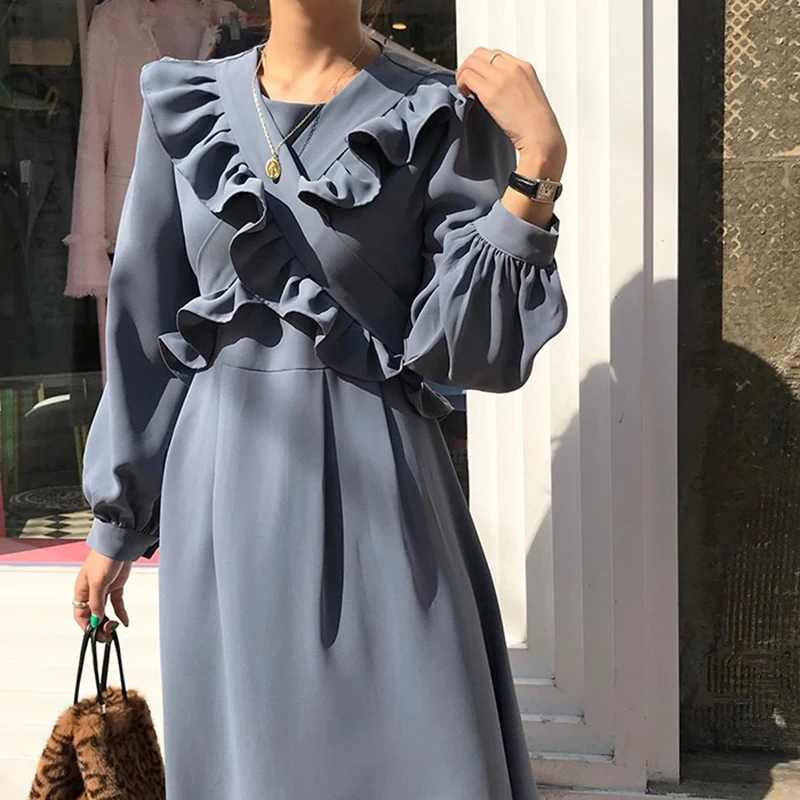 

Long Sleeve Elegant Ruffle Long Summer/Spring Dress Women Casual Bohemian Midi Dresses Sundress Female 2019 Floral z0660
