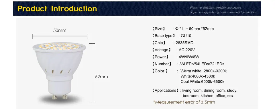 GU10 светодиодный светильник лампы 4 Вт 6 Вт 8 Вт Светодиодный светильник на светодиодах Точечный светильник SMD 2835 36 54 72 светодиодный s 110V 220 В ампулы светодиодный GU10 bombilla