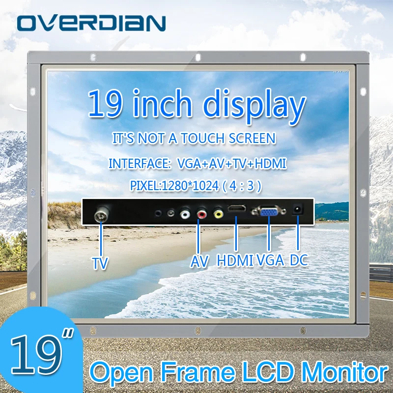 

19Inch/19" White Open Frame Metal Shell Industrial Control Monitor VGA/HDMI/TV/AV Interface TFT Type 4:3 Squarescreen Display