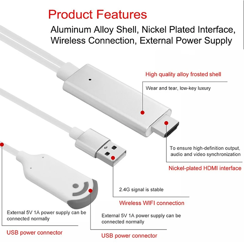  DOITOP Schermo Del Telefono al Convertitore di HDMI Senza Fili WiFi HDTV TV Proiettore HDMI HD Audi