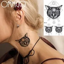 OMMGO, Геометрическая кошка, маленькая временная татуировка для женщин, наклейка, поддельные татуировки, черный бриллиант, на заказ, татуировки, боди-арт, макияж на руку