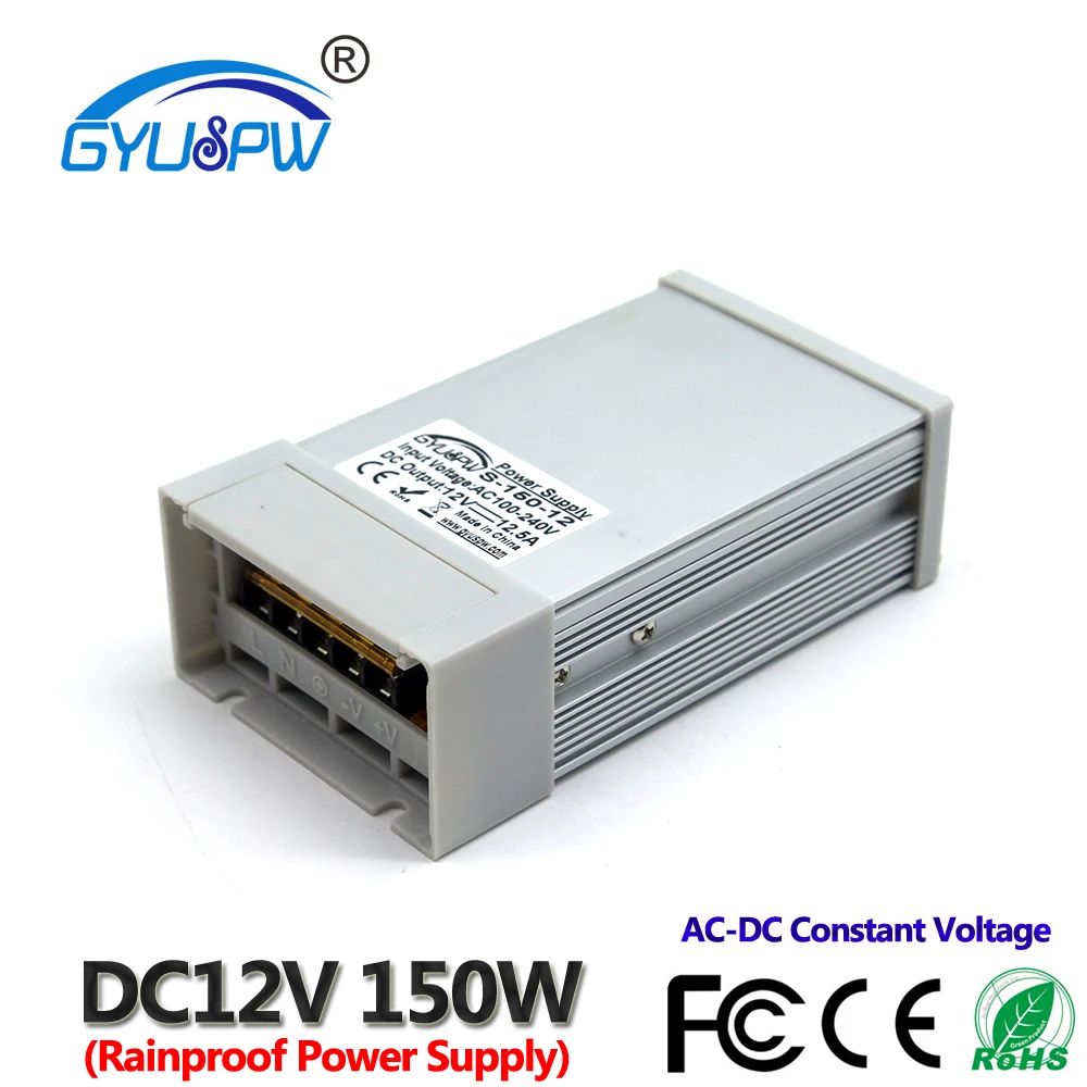 Наружный непромокаемый светодиодный драйвер питания DC12V 12.5A 150 Вт трансформаторы