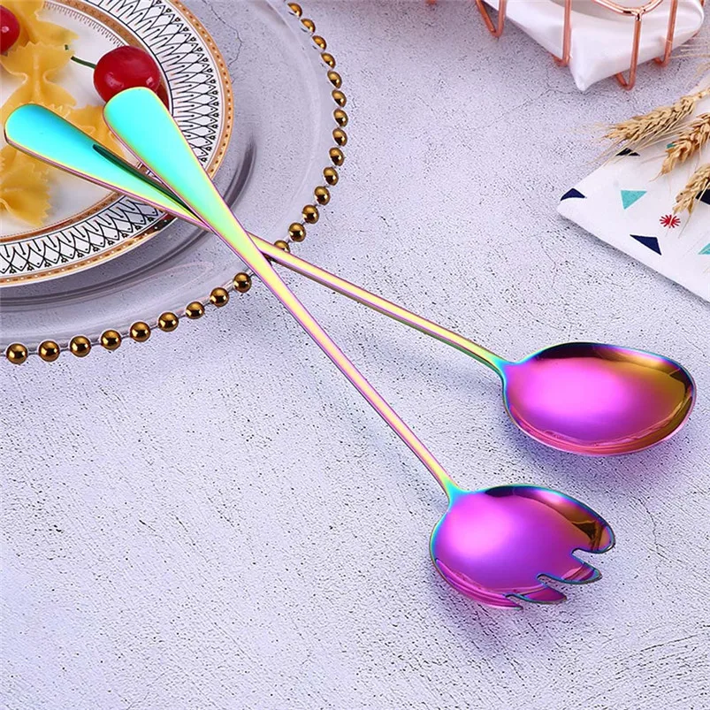 1pcs Fork Spoon Salad Stainless Steel Fruit Dessrt Fork Creative Spoons And Forks Spanner Tableware Colorful Kitchen 40JY150