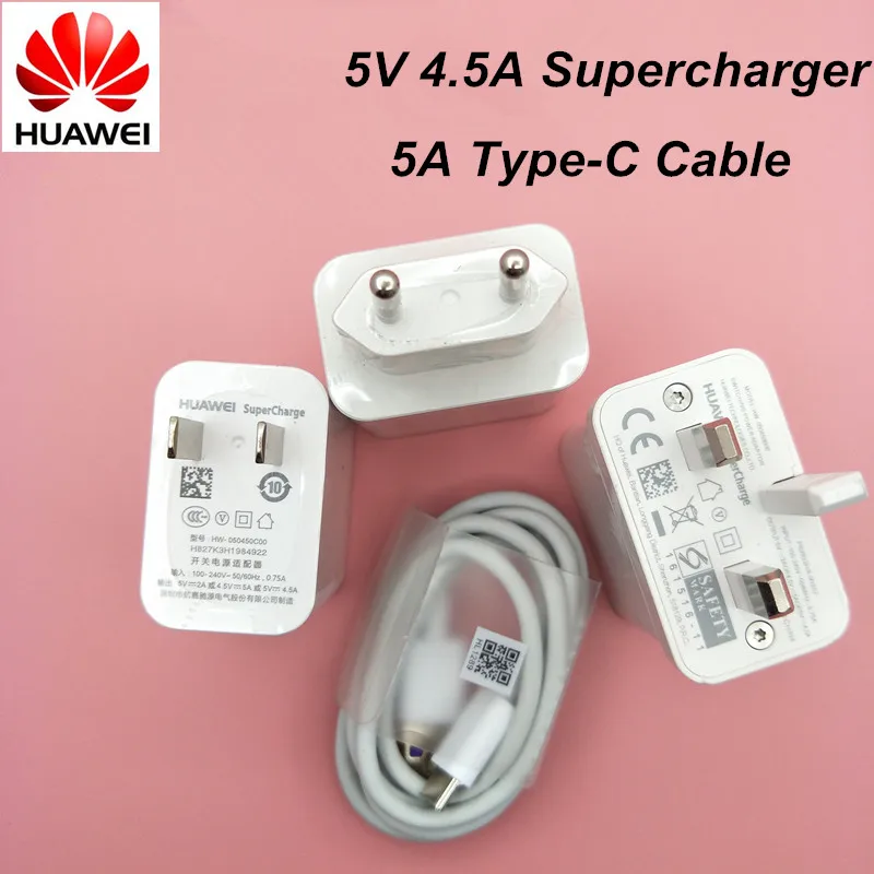 Original Huawei SuperCharge Wall Charger 5V 4.5A Adapter 5A USB type C Cable fast charging For