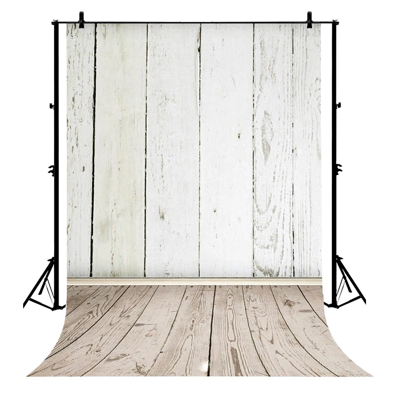

5x7ft White Wooden Wall Dark Floor Ideal Polyester Photo Background Portrait Backdrop