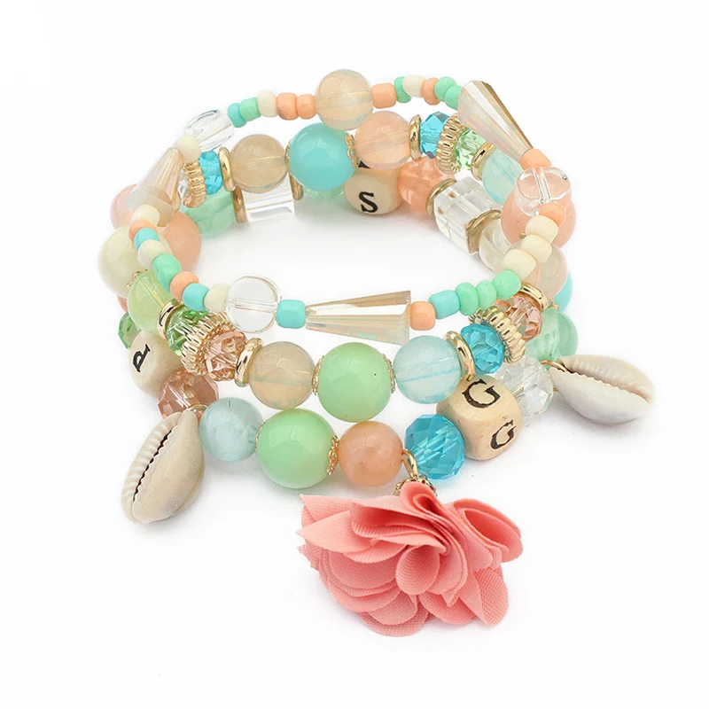Aiqiyimei 3 pcs/set Bohemia Sweet Crystal conch Charm bracelets