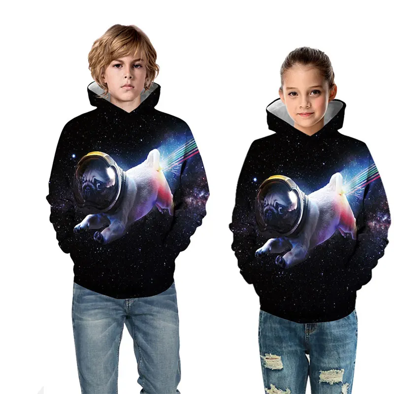 

2019 new boy girl hooded sweatshirt fashion starry sky puppy print clothing shirt Kids children clothing casual baseball uniform