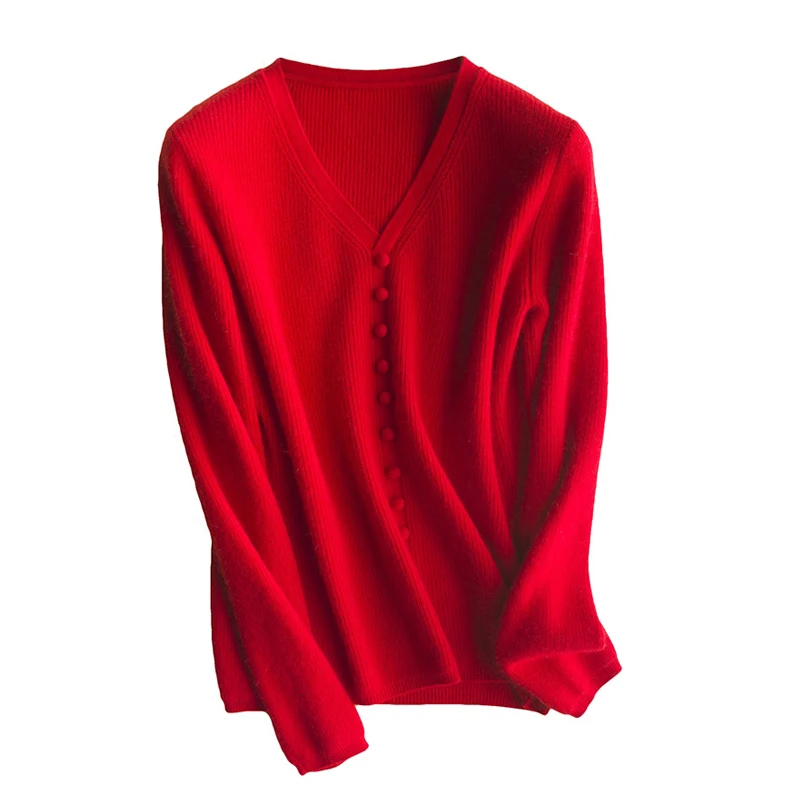 BELIARST2019 Весна и Осень женский свитер с v-образным вырезом модный свободный свитер с пряжкой длинный рукав красный свитер