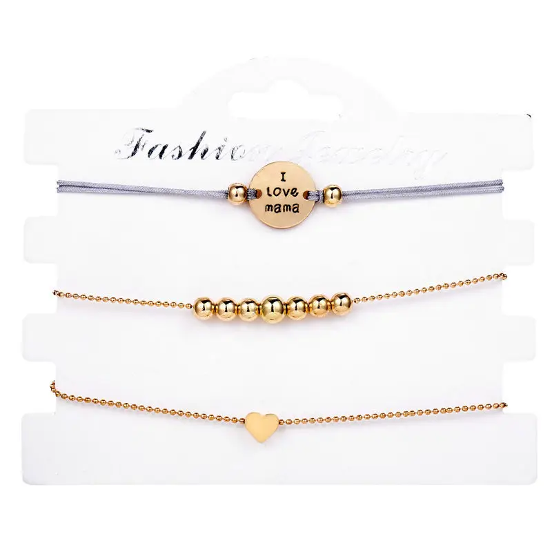 

3 Pcs/set Love Letters Rope Chain Bracelet Set for Women Gold Beads Pendant Multicolor Bangle Bracelet Femme Mother's Day Gift