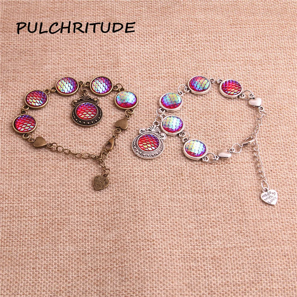 PULCHRITUDE, 2 шт./лот, металлический сплав, серебро, бронза, браслеты на цепочке, рыбья чешуя, винтажные ручные браслеты, сделай сам, изготовление ювелирных изделий c2082