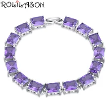 ROLILASON прямоугольник античном стиле элегантный дизайн 925 Серебряный Кристалл Фиолетовый Циркон браслет классический подарок бизнес TB1163
