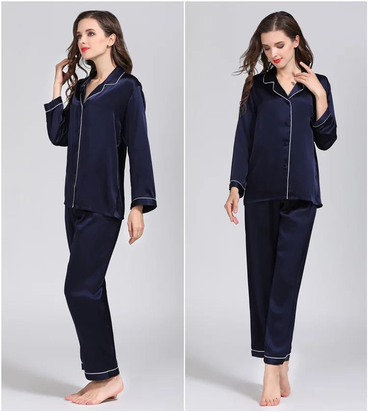 Чистый шелк Женская Классическая Пижама комплект пижамы Ночная рубашка M L XL YM007