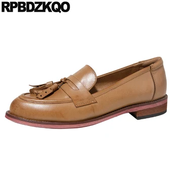 

Fringe Women Oxford With Tassel Loafers Custom Designer 2019 Slip On Brown Black British Style Genuine Leather Round Toe Flats