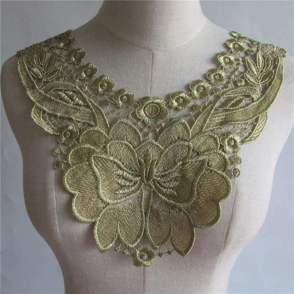 golden Embroidered Lace Collar Neckline Venise Applique Embroidery