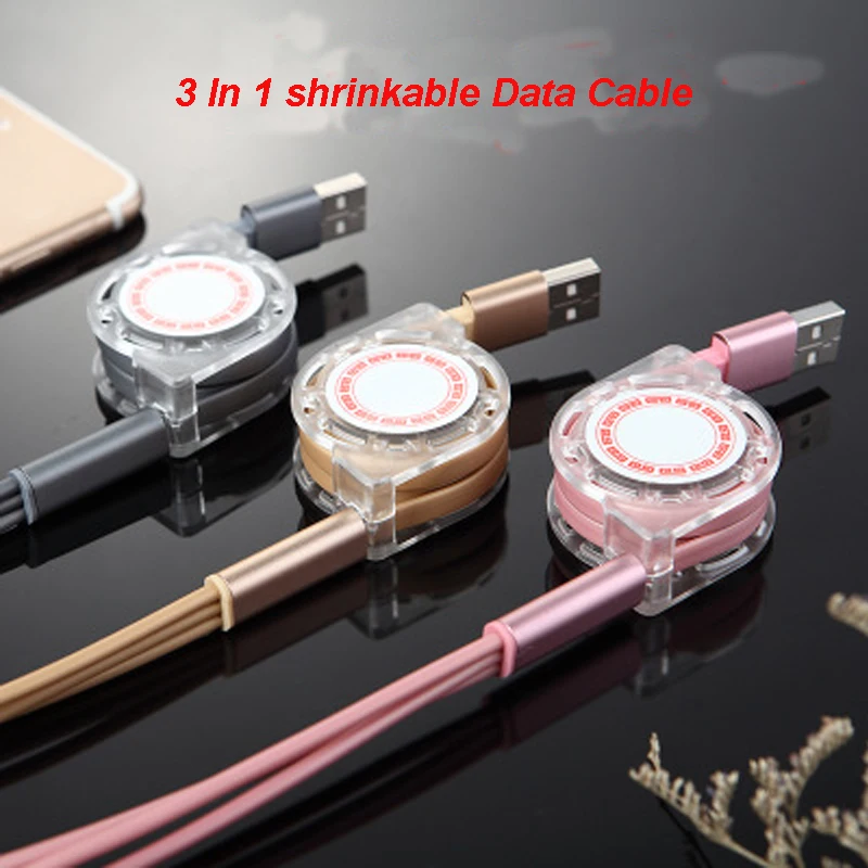 

1Pcs 3-in-1 Data charging cable adjustable for Android Type-C for iphone charging cable 100cm Fast Charging USB C Cabl